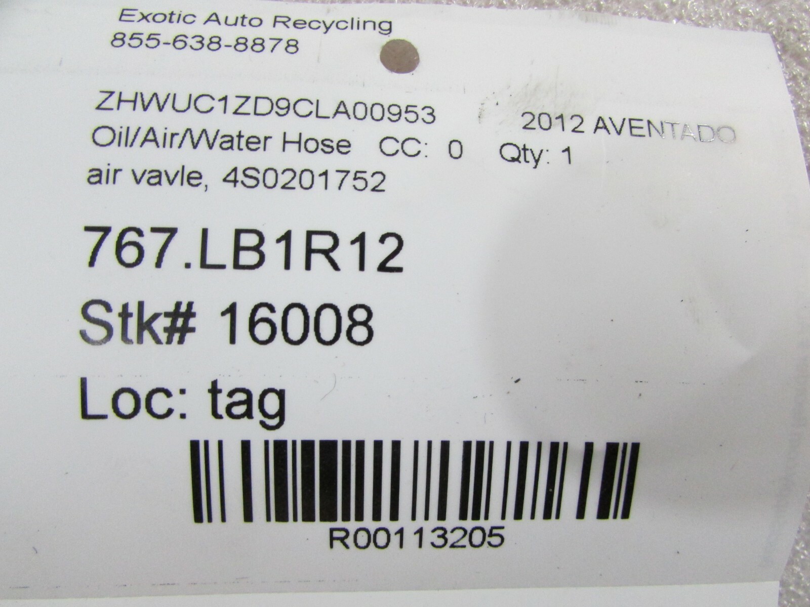 Lamborghini Aventador, Fuel Vapor Combination Valve, Used, P/N 4S0201752