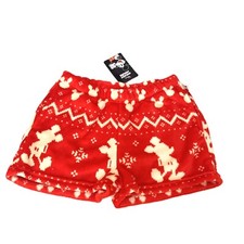 NEW Disney Mickey Mouse JUNIOR Plush Fleece Sleep Shorts Size Medium Red  Cream