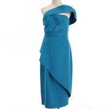 Sachin & Babi NWD One Shoulder Sheath Midi Dress Size 8 in Ocean Blue