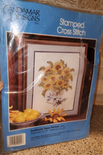 Candamar Designs Sunflower Vase Picture 20444 Stamped Cross Stitch 1993 vtg