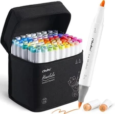 Ohuhu 72-Color Alcohol Art Markers Set, Brush & Chisel Tip- Honolulu- Refillable