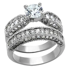 3.15 Ct Round Cut AAA CZ Stainless Steel Wedding Ring Set Women's Size 5-10