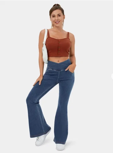 Ladies Stretch Elastic Waist Pockets Flared Pants Jeans Denim Trousers PLUS-SIZE - Picture 12 of 28