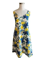 Davi & Dani Dress Womens M yellow Lemons Strappy Cut Out Tie Back Lined Bird