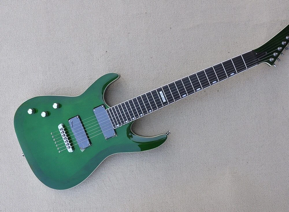 Custom 7 String Left Handed ST Electric Guitar Gradient Green Color Gloss FInish