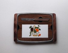 Wooden Cheese Charcuterie Board Serving Tray & Fruit Basket Tile Vintage 1960s
