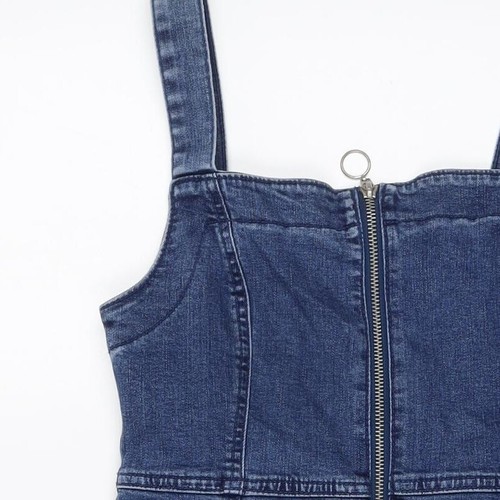 Denim & Co. Womens Blue Cotton Mini Size 8 Square Neck Zip - Picture 9 of 10