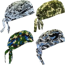 4pc Do Rag Skull Cap Set Camo Cotton Du Head Wrap Motorcycle Biker Bandana