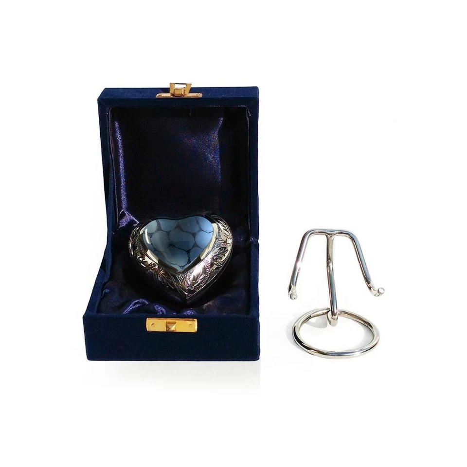 Mystic Blue Small Heart Keepsake Urn For Ashes - Image 3 of 4