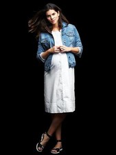 GAP Maternity Three-quarter Sleeve Seersucker Shirtdress Shirt Dress White SZ M