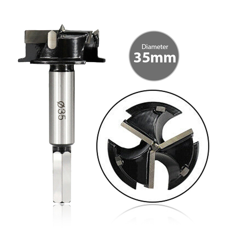 3 Flutes 35mm Hex Shank Forstner Bit Hinge Hole Boring Cutter Wood Drill Bits
