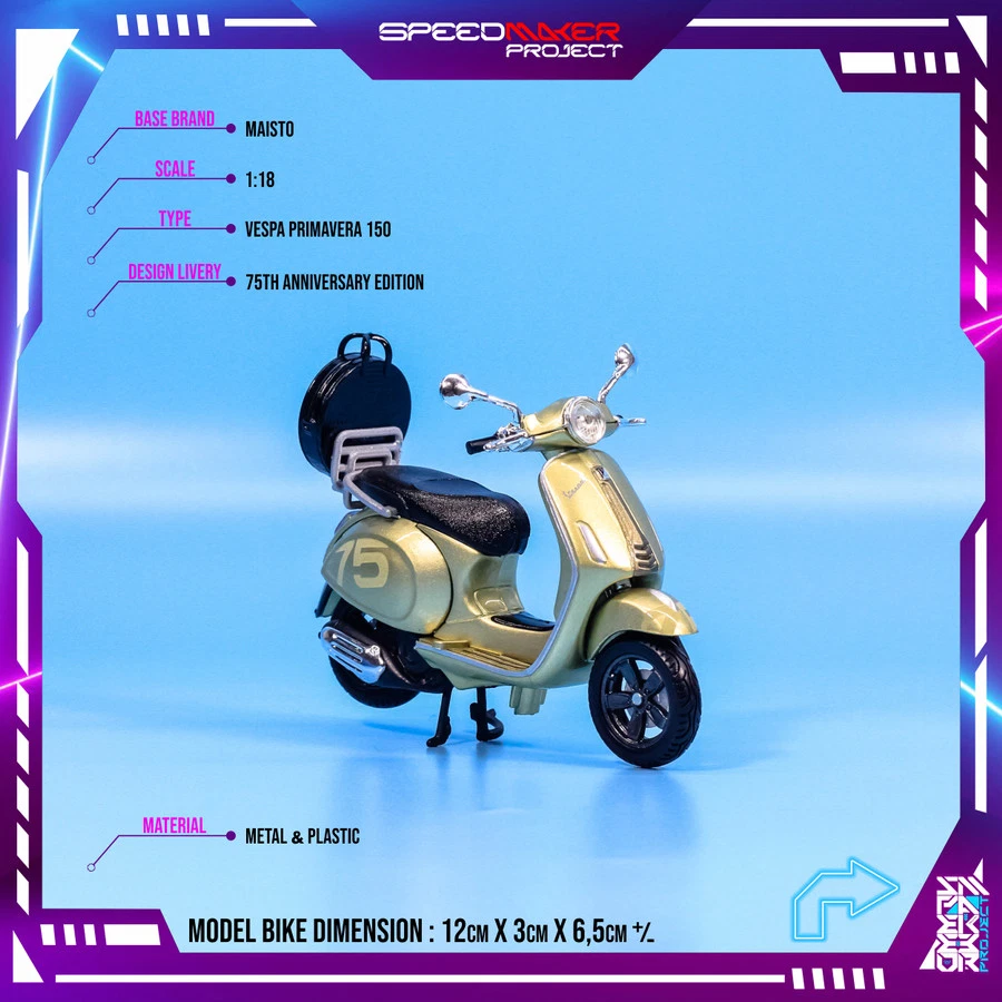 Vespa Maisto Fabbri Primavera 75th Anniversary Diecast Motor Bike 1:18 Gifta - Image 4 of 4