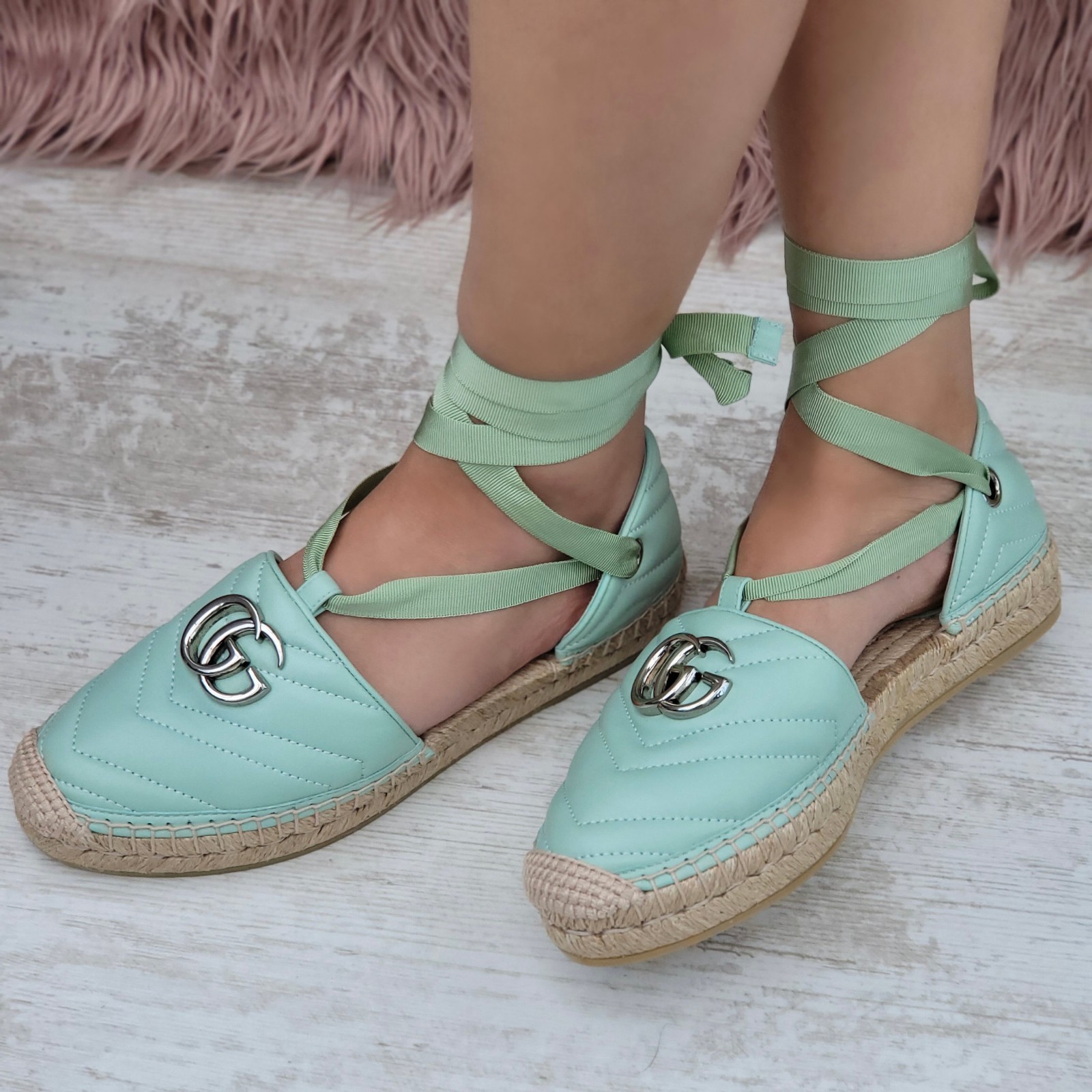 Gucci Marmont GG Espadrille Sandals Ankle Wrap Platform Flats EU 37 UK 4 RRP£625 image 3