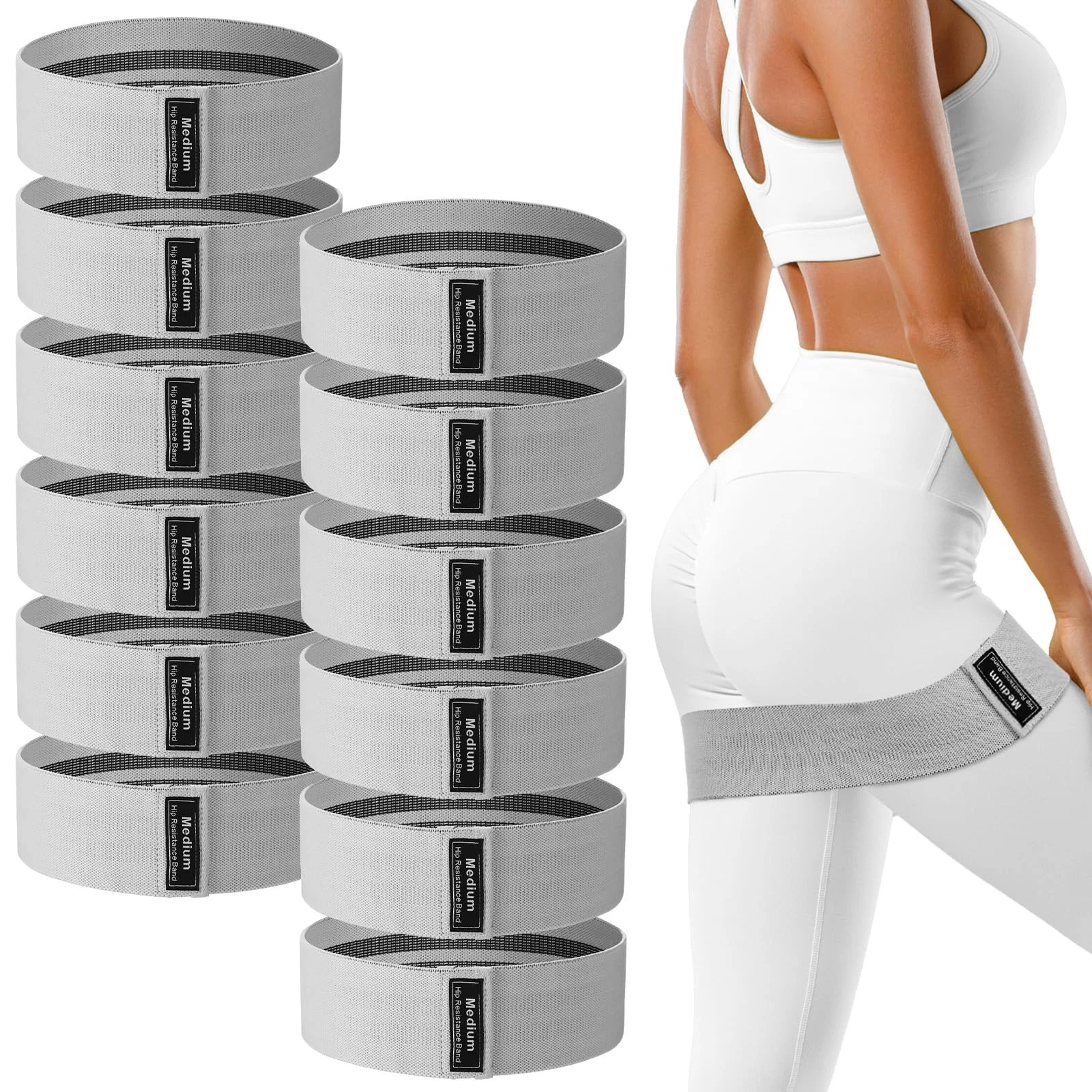 12 Pcs Fabric Resistance Bands for Booty Workout, Legs & Stretching - Non-Slip