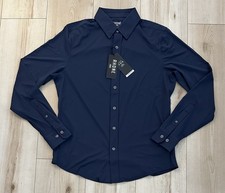 Rhone Commuter Dress Shirt Navy Blue Slim Fit Italian Fabric - Mens SMALL S