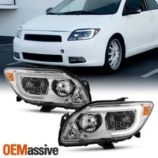 For 2005-2007 Scion tC Chrome Headlights Pair Left+Right w/ LED DRL Running Tube