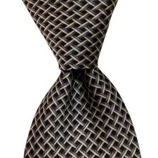 ARTE By ALTEA Men's 100% Silk XL Necktie ITALY Designer Geometric Black/Gray EUC