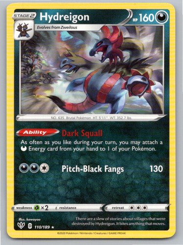 2020 POKEMON HYDREIGON DARKNESS ABLAZE 110/189 REVERSE HOLO R NM A87550 FREE S&H