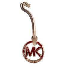 Michael Kors Gold Tone Burgundy Enamel MK Logo Leather Handbag Charm Keychain