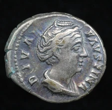 Roman Coins Diva Faustina I AR Silver Denarius Juno with Scepter After 147 AD