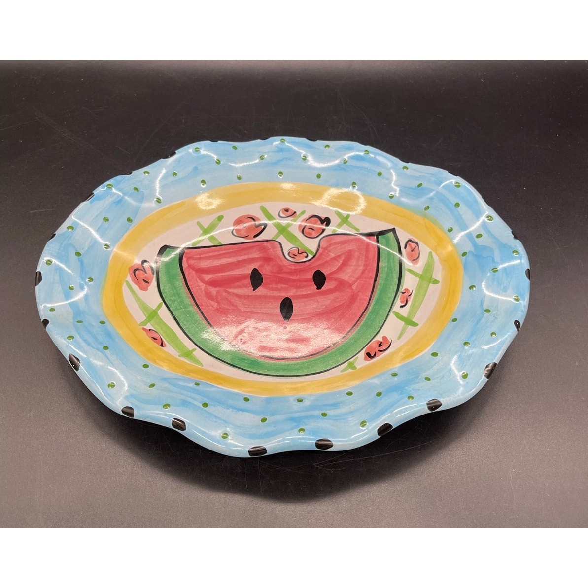 Art Studio Pottery Signed Ruffled Edge Oval Redware Set of 2 Plates 11" x 8.75"