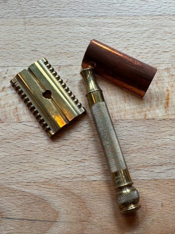 Vintage Gillette Micromatic Open Comb Safety Razor Patents Pending Gold Tone USA