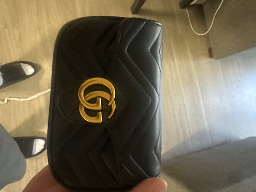 Gucci GG Marmont Black Chevron Quilted Small Crossbody Chain Gold Hardware