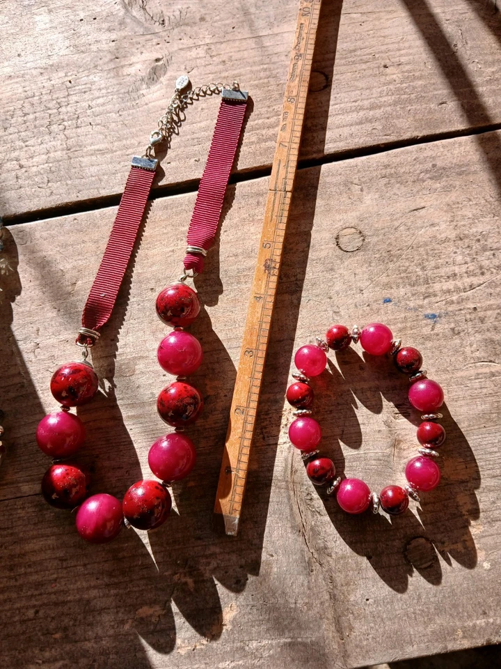 Gargantilla Collar y Pulsera Vintage Laura Ashley Morello Cereza Cuentas Redondas Foto 4 de 4