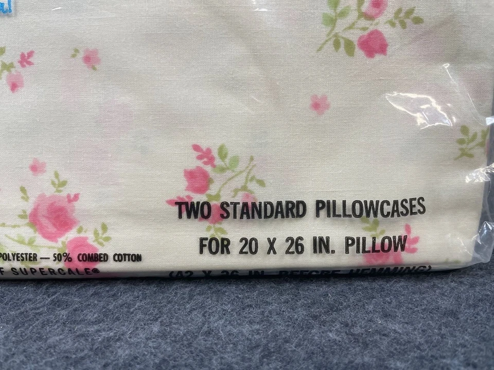 Vtg Wamsutta Ultracale Rose Double Fitted Sheet Set & 2 Standard Pillow 70s NOS - Image 3 of 4