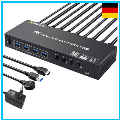 HDMI KVM Switch 4 PC 1 Monitor 4K 60Hz EDID Simulation