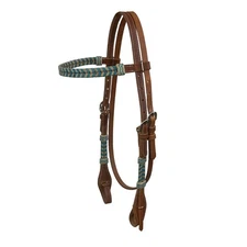 Showman Argentina Cow Leather Browband Headstall w/ Teal Rawhide Accents