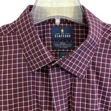 Stafford Shirt Mens 18 34-35 Red Check Travel Easy Care Fitted Dress Button Up