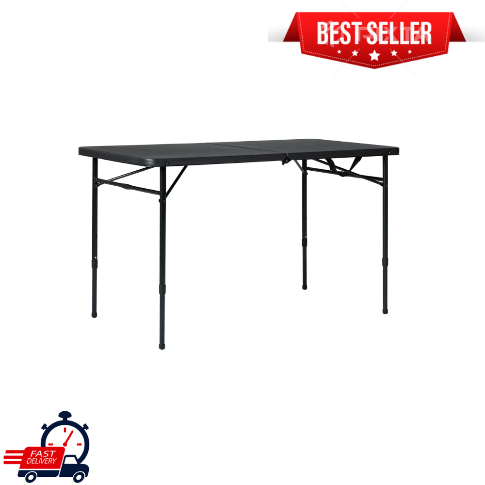 Mainstays 4-Foot Folding Table Adjustable Height Portable Fold-in-Half, Black