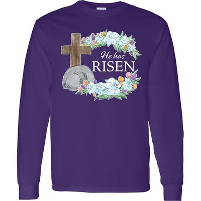 Inktastic Easter He Has Risen With Cross And Flowers Long Sleeve T-Shirt Lillie