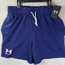 Under Armour Rival Terry 6in Shorts Men Medium Navy Blue 1382427 Gym Running NEW
