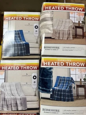 BERKSHIRE BLANKET & HOME CO Berkshire Oversized Heated Throw with Auto Shut Off, 60"x70", Plaid Navy