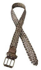 SILVER FAUX LEATHER WIDE WOVEN BELT, SILVER BUCKLE, FITS UP TO 36" WAIST, 1.5"W