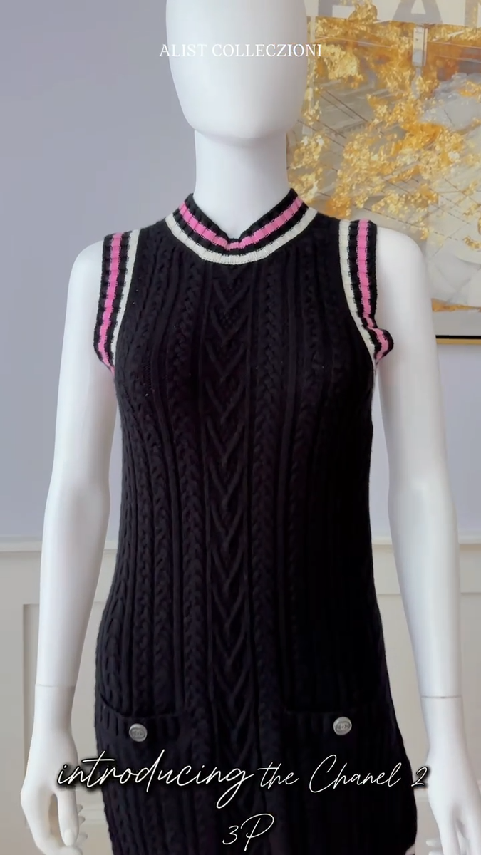 Chanel 23P RTW Tennis Knit Dress in Black, Pink and Ecru