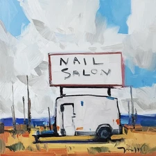 Nail Salon Trailer Rustic Landscape PRINT Painting By Jose Trujillo 16x16 Decor