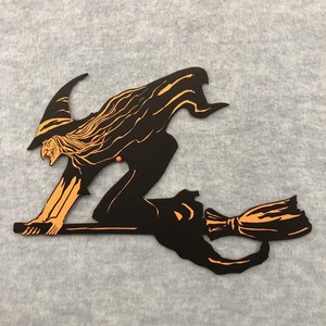 RARE Antique Vintage Halloween Witch on Broom Diecut Décor Beistle Gibson? 30's