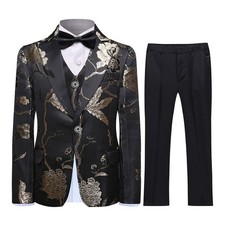 SWOTGdoby Boys Gold Paisley Floral Suit Tuxedo Slim Fit Embroidery 3 Piece 160