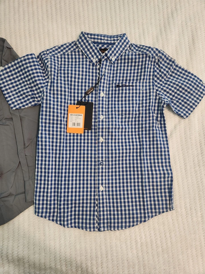 Camisa masculina Ben Sherman EUA 8-10 e Perry Ellis tamanho 8 pacote manga curta e longa - Imagem 4 de 4