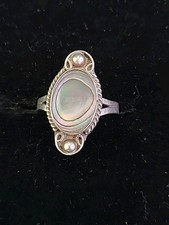 Sterling Silver .925 Southwest Artisan Made Abalone Shell Oval Ring Size 7.5