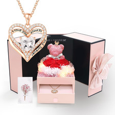 Eternal Red Rose Gift Box with Heart Necklace for Romantic Occasions
