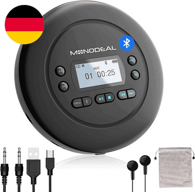 CD Player Tragbar, MONODEAL Tragbarer CD Player Bluetooth, Wiederaufladbar Discm