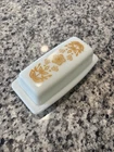 New ListingVINTAGE MCM RETRO PYREX BUTTERFLY GOLD BUTTER DISH COVERED MILK GLASS