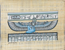 Handmade Egyptian Papyrus Painting Winged Goddess Ma'at