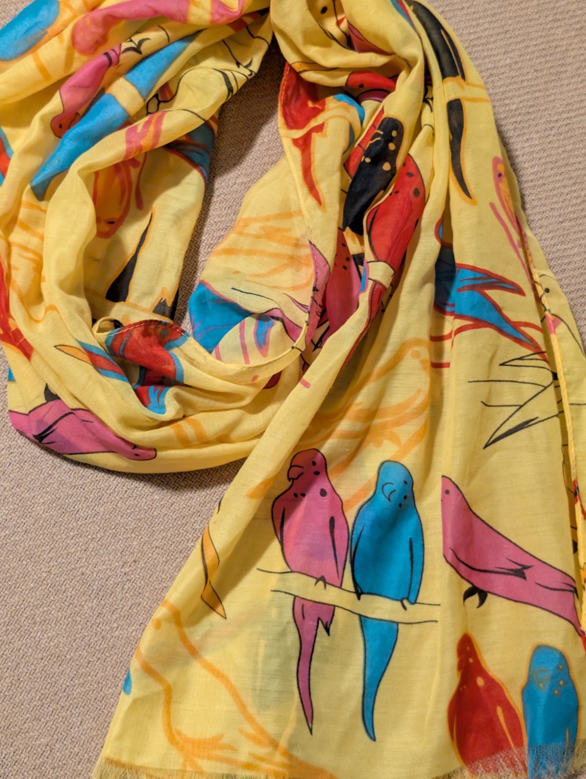 Copper Key Yellow Multicolor Bird Patterned Scarf - image 3
