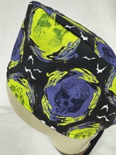 Men/Women Surgical Scrub Cap Skull/Chemo Hat Lined Skulls Black/Green Cotton