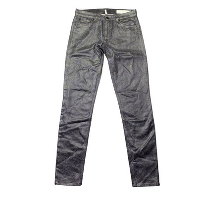 Rag & Bone Cate Mid-Rise Skinny Jeans Snakefoil Black Metallic Coated 26 Moto